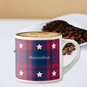 Tartan - Patriotic - Red Blue White Stars Espressotasse