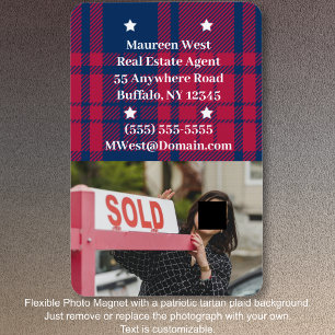 Tartan - Patriotic - Red Blue White Stars Foto Magnet