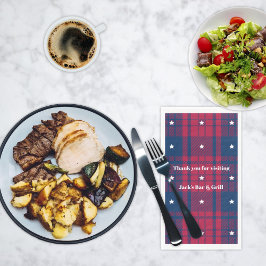 Tartan - Patriotic - Red Blue White Stars Napkins Serviette