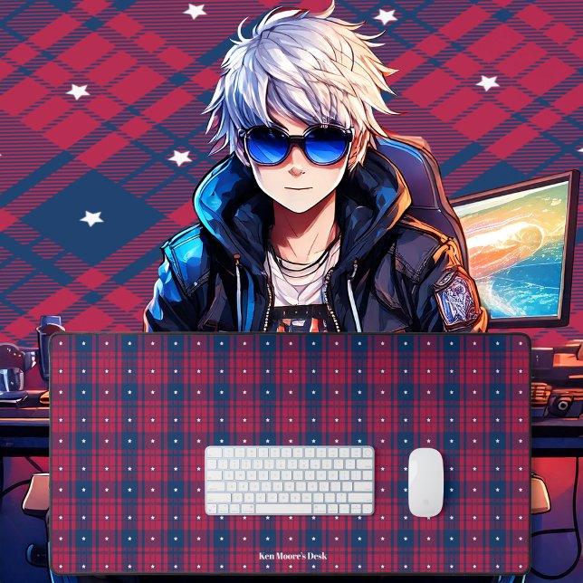 Tartan - Patriotic - Red Blue White Stars Schreibtischunterlage (Tartan - Patriotic - Red Blue White Stars Desk Mat by Leapfroglisics Shop)