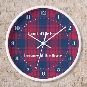 Tartan - Patriotic - Red Blue White Stars Uhr
