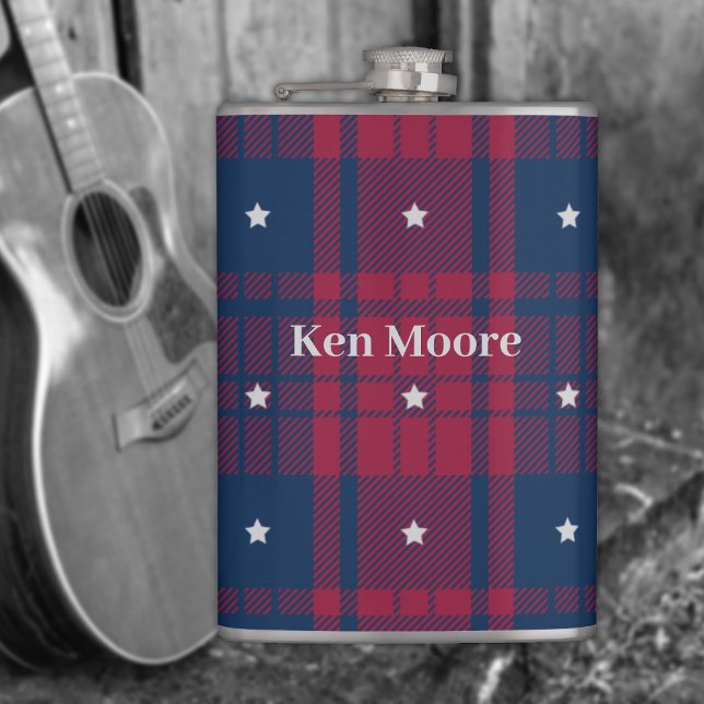 Tartan - Patriotic - Red Blue White Stars Vinyl Flachmann (Von Creator hochgeladen)