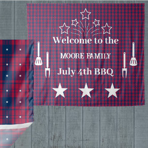 Tartan - Patriotic - Red Blue White Stars Wandteppich