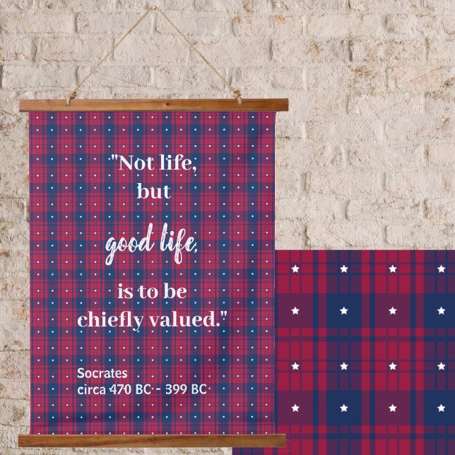 Tartan - Patriotic - Red Blue White Stars Wood Wandteppich Mit Holzrahmen (Tartan - Patriotic - Red Blue White Stars Wood Hanging Tapestry by Leapfroglisics Shop)