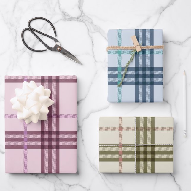 Tartan Pattern Blue Pink Green Weihnachtsgeschenk Geschenkpapier Set (Vorderseite)