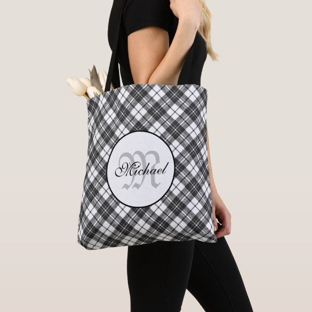 Tartan pattern Christmas Schwarz-weiß Monogram (Von Nahem)