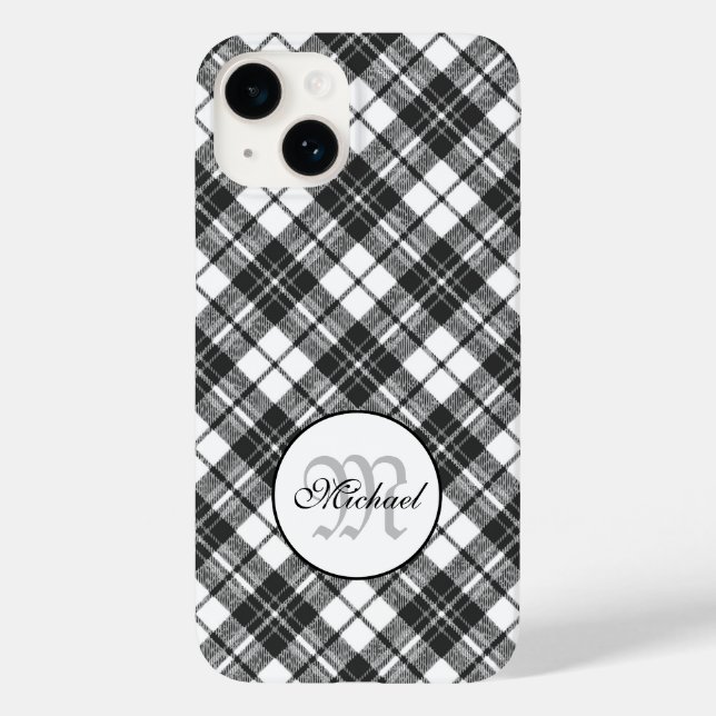 Tartan pattern Christmas Schwarz-weiß Monogram Case-Mate iPhone Hülle (Rückseite)