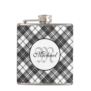 Tartan pattern Christmas Schwarz-weiß Monogram Flachmann