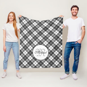 Tartan pattern Christmas Schwarz-weiß Monogram Fleecedecke