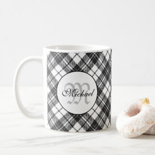 Tartan pattern Christmas Schwarz-weiß Monogram Kaffeetasse