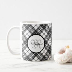 Tartan pattern Christmas Schwarz-weiß Monogram Kaffeetasse