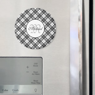 Tartan pattern Christmas Schwarz-weiß Monogram Magnet