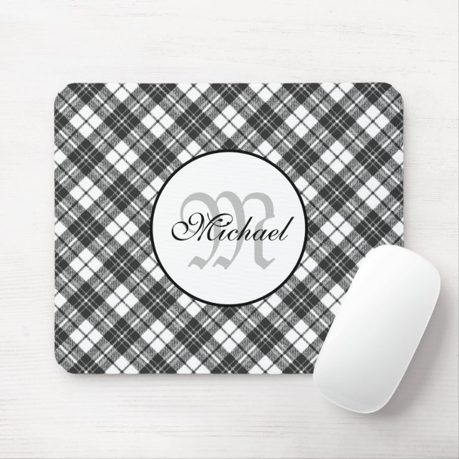Tartan pattern Christmas Schwarz-weiß Monogram Mousepad (Mit Mouse)