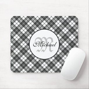 Tartan pattern Christmas Schwarz-weiß Monogram Mousepad
