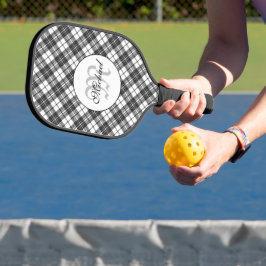 Tartan pattern Christmas Schwarz-weiß Monogram Pickleball Schläger