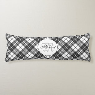 Tartan pattern Christmas Schwarz-weiß Monogram Seitenschläferkissen