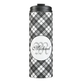 Tartan pattern Christmas Schwarz-weiß Monogram Thermosbecher