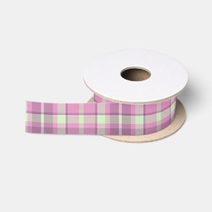 Tartan Pattern Plum und Soft Green ID210 Satinband