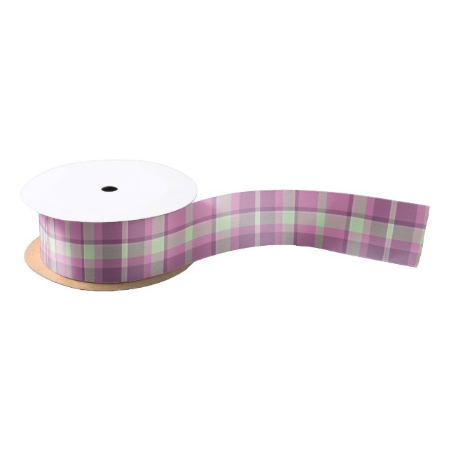 Tartan Pattern Plum und Soft Green ID210 Satinband (Spule)