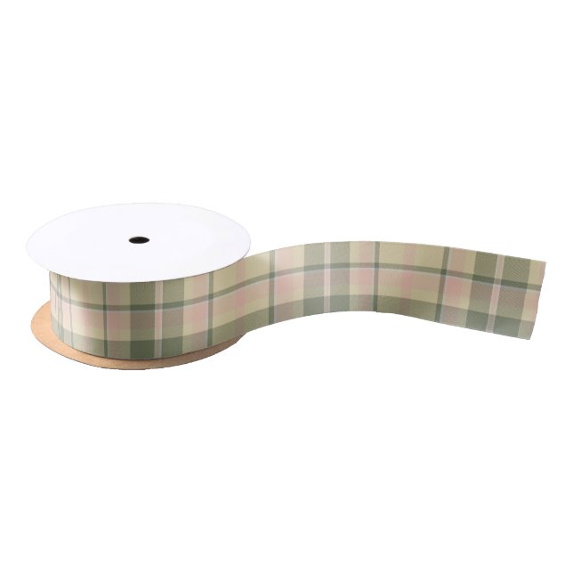 Tartan Pattern Soft Green und Pink ID210 Satinband (Spule)