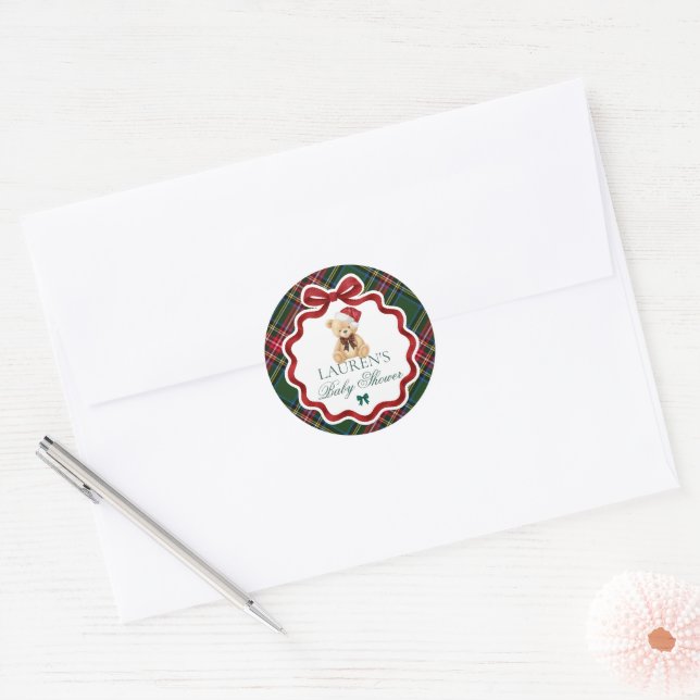 Tartan Plaid Christmas Baby Shower Envelope Seal Runder Aufkleber (Umschlag)