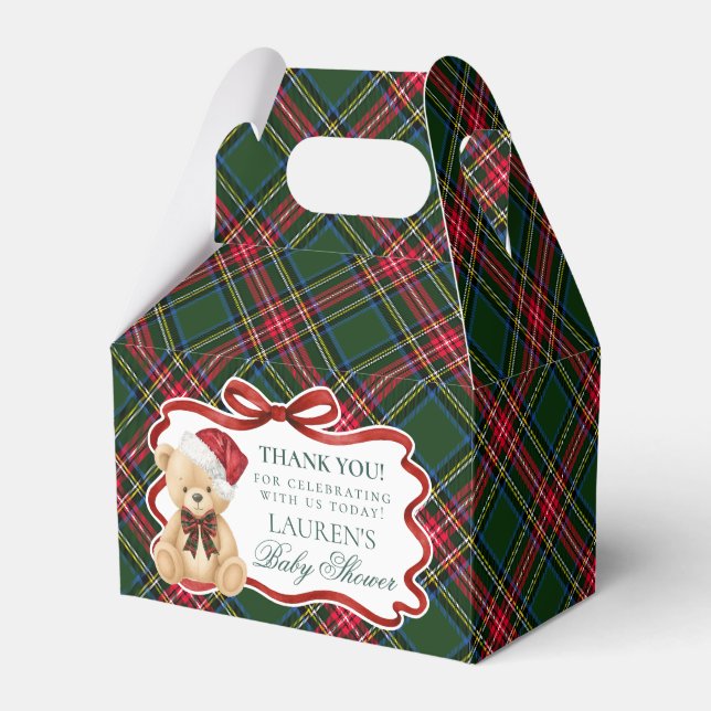 Tartan Plaid Christmas Bear Baby Shower Favor Box Geschenkschachtel (Vorderseite)