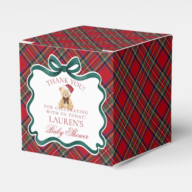 Tartan Plaid Christmas Bear Baby Shower Favor Box Geschenkschachtel (Vorderseite)