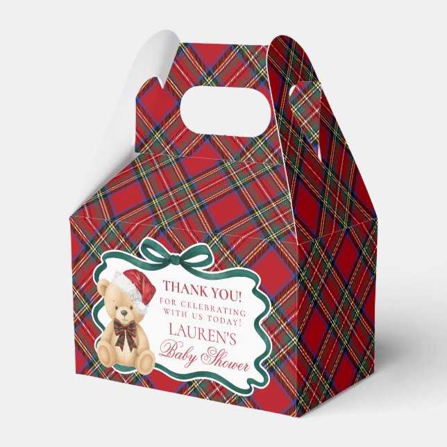 Tartan Plaid Christmas Bear Baby Shower Favor Box Geschenkschachtel (Vorderseite)
