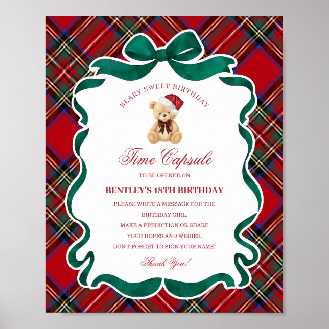 Tartan Plaid Christmas Bear Birthday Time Capsule Poster (Vorne)
