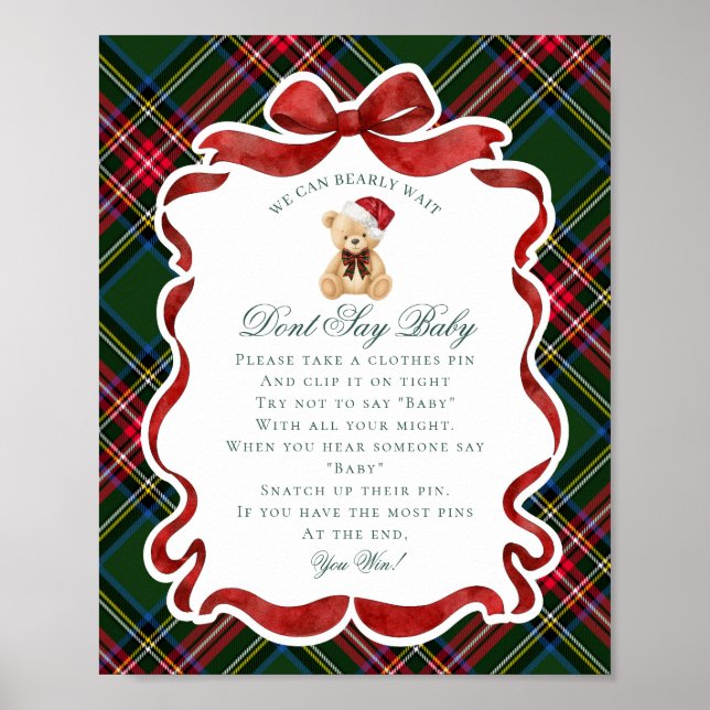 Tartan Plaid Christmas Bear Dont Say Baby Game Poster (Vorne)