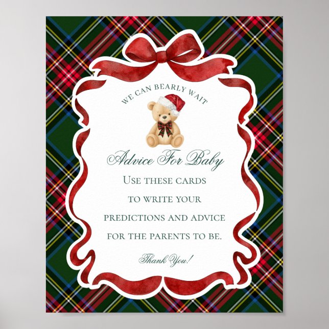 Tartan Plaid Christmas Bear Shower Advice for Baby Poster (Vorne)