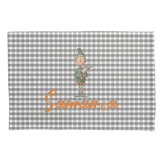 Tartan plaid christmas elf reideer grey white name kissenbezug (Vorderseite)