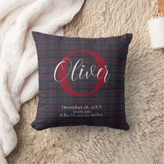 Tartan Plaid Monogram Birth Stats Newborn Baby Boy Kissen