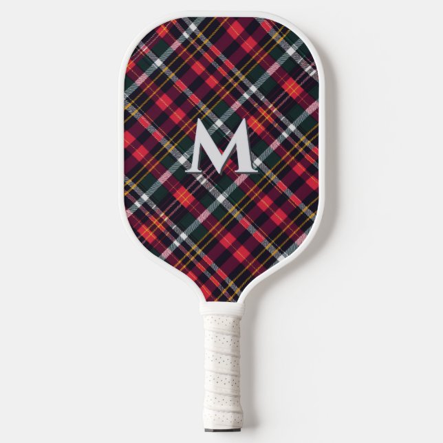 Tartan Plaid Monogram Pickleball Schläger (Vorderseite)