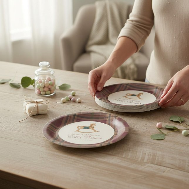 Tartan Plaid Rocking Horse Baby Shower Pappteller (Von Creator hochgeladen)