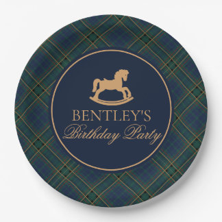 Tartan Plaid Rocking Horse Birthday Party Pappteller