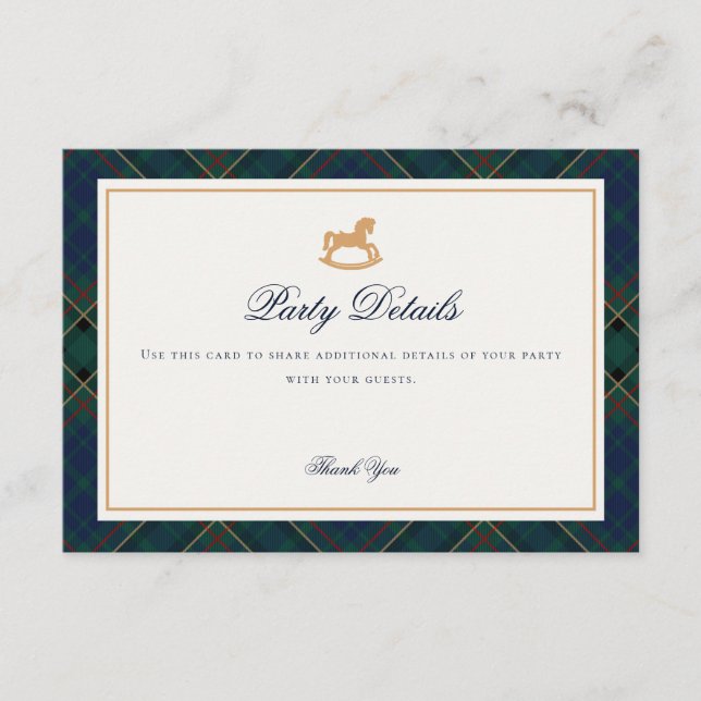 Tartan Plaid Rocking Horse Details Insert Card (Vorderseite)
