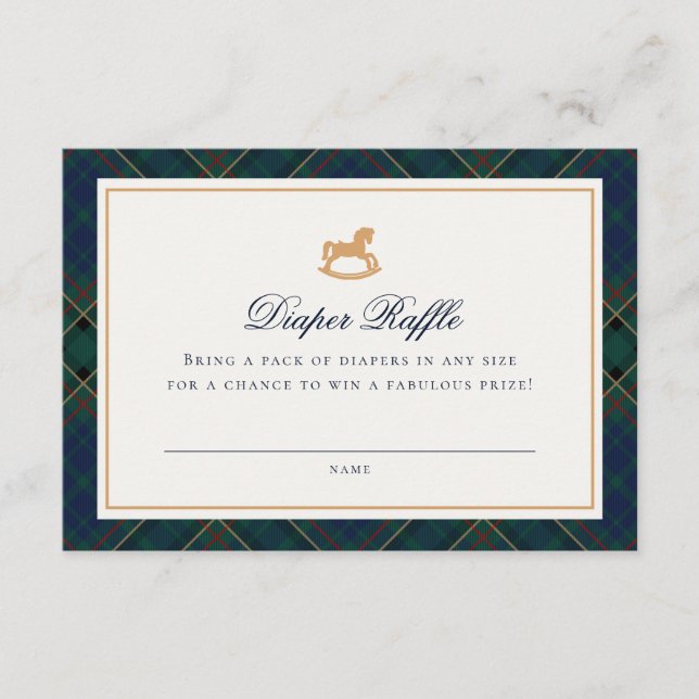 Tartan Plaid Rocking Horse Diaper Raffle Card Begleitkarte (Vorderseite)