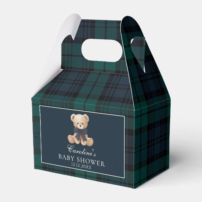 Tartan Plaid Teddy Bear Baby Shower Favor Boxes Geschenkschachtel (Vorderseite)