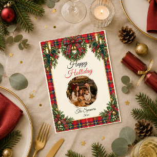 Tartan-Plaid-Weihnachtsfamilienporträt Feiertagskarte