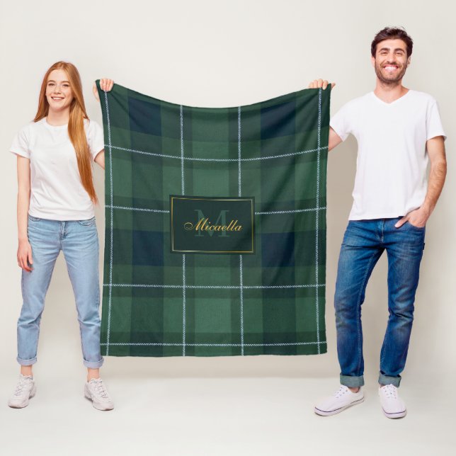 Tartan-Polo-Karodeck Vintage-Monogramm Dunkelgrün Fleecedecke (Beispiel)