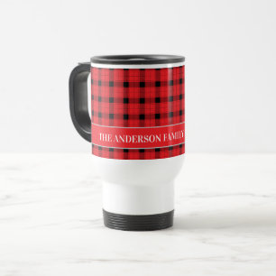 Tartan Red Black Kariert Custom Family Monogram Reisebecher