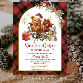 Tartan Red Christmas Santa Bear Baby Shower Einladung