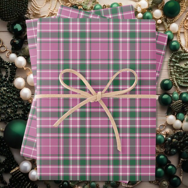 Tartan - Rose Rosa-Smaragd-Grün-Elfenbein Geschenkpapier Set (Tartan - Rose Pink-Emerald Green-Ivory Wrapping Paper Sheets by Leapfroglisics Shop)