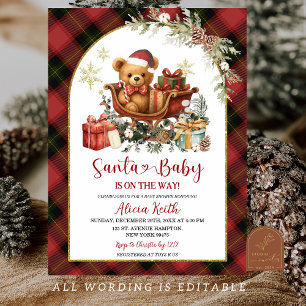Tartan-Rot-Weihnachts-Santa-Bär-Baby-Party  Einladung