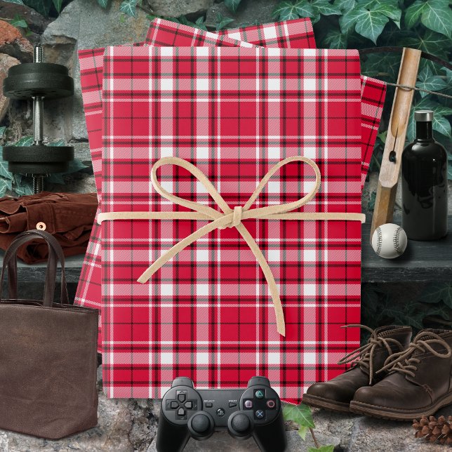 Tartan - Rot-Weiß-Schwarz Geschenkpapier Set (Tartan - Red-White-Black Wrapping Paper Sheets by Leapfroglisics Shop)