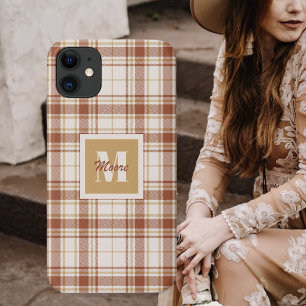 Tartan - Rustikales Braun und Zement Weißes Handy Case-Mate iPhone Hülle