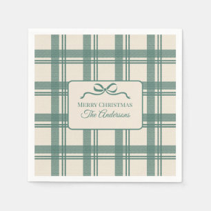 Tartan Salbeigrün Creme Karo Schleife Weihnachten Serviette