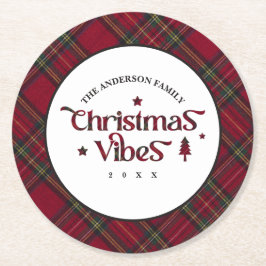 Tartan Schätze: Retro Christmas Vibes Runder Pappuntersetzer