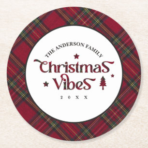 Tartan Schätze: Retro Christmas Vibes Runder Pappuntersetzer